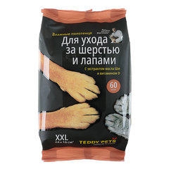 Влажные полотенца для шерсти и лап с маслом Ши и витамином D, Teddy Pets