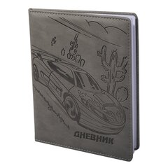 Дневник школьный Alingar 1-11 кл., 48л., 7БЦ, иск. кожа, поролон, тиснение, закругленные углы, серый "Car 1"