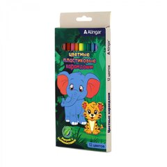 
          Карандаши цветные Alingar 12 цв., "Джунгли", пластиковые, шестигранные, заточенные, грифель 3.0 мм, картон. уп., европодвес