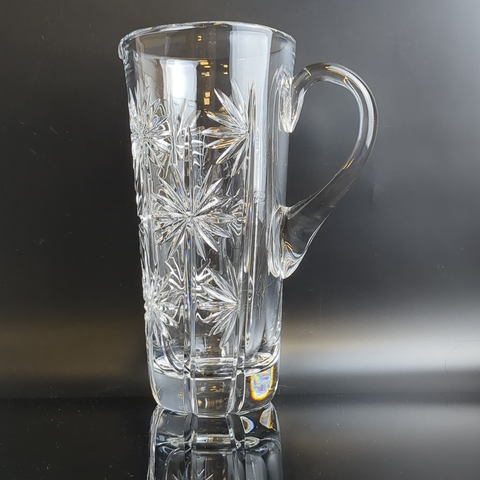 Кувшин хрустальный с ручкой, алмазная грань, геометрический орнамент, 23.5 см, винтаж СССР 1970-1990 гг