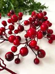 Ягоды рябина красно-бордовые искусственные на ветке, зонтиком, ягодки 0,9-1,5 см, набор 10 шт.