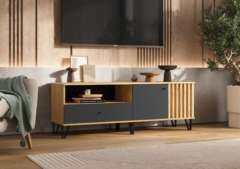 Тумба ТВ Роджинамиф (1500) (Графит, Дуб Крафт)