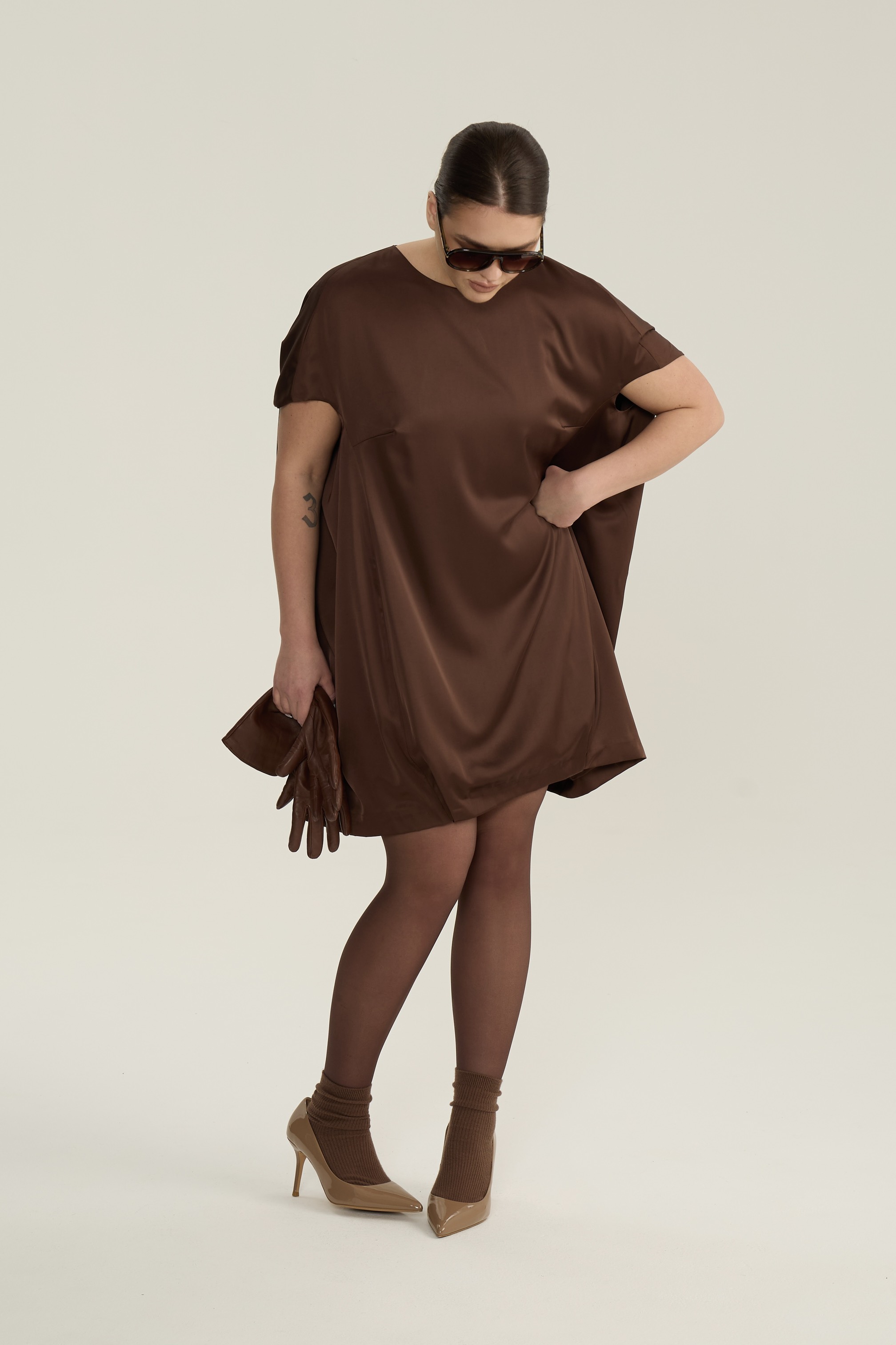 Платье-кокон мини, шоколад