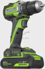Дрель-шуруповерт аккумуляторный Greenworks DD560, 24V, б/щет, 0-500 / 0-2000 об/мин, 30/60 Нм,13мм, Anti-kickback, 1х2Ач, ЗУ, кор (3708407CUA)