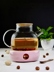 Заварочный чайник с подогревом от свечи на розовой керамической подставке, 1 литр