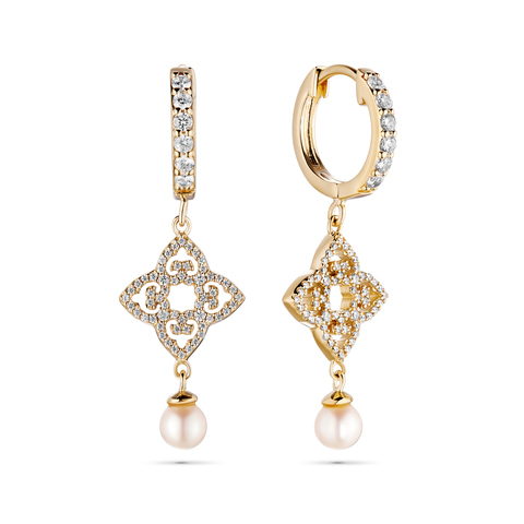 Classic Mono Earrings, Yellow Gold, Cubic Zircons