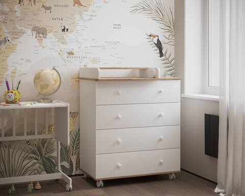 Детский комод Nova 800/4 белый/дуб