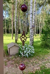 Дождевая цепь «Ковка. Корзинка и шар», винно-красный RAL3005