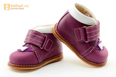 Ботинки для девочек Тотто из натуральной кожи на липучке цвет Сирень, 013A. Изображение 10 из 16.