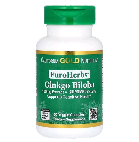 California gold nutrition, EuroHerbs, экстракт гинкго билоба, качество Euromed, 120 мг, 60 растительных капсул