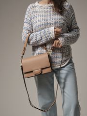 Сумка кожаная через плечо беж.нуга