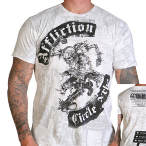 Affliction | Футболка мужская Circle Jerks Vintage White Tee Signature Series A505W перед и спина