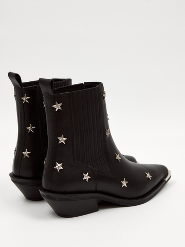 Казаки из натуральной кожи со стальным носиком AMALIA STAR черные