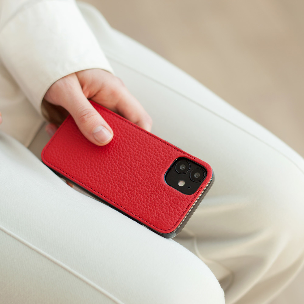 Чехол-накладка для iPhone 12 Mini из натуральной кожи теленка, красного цвета