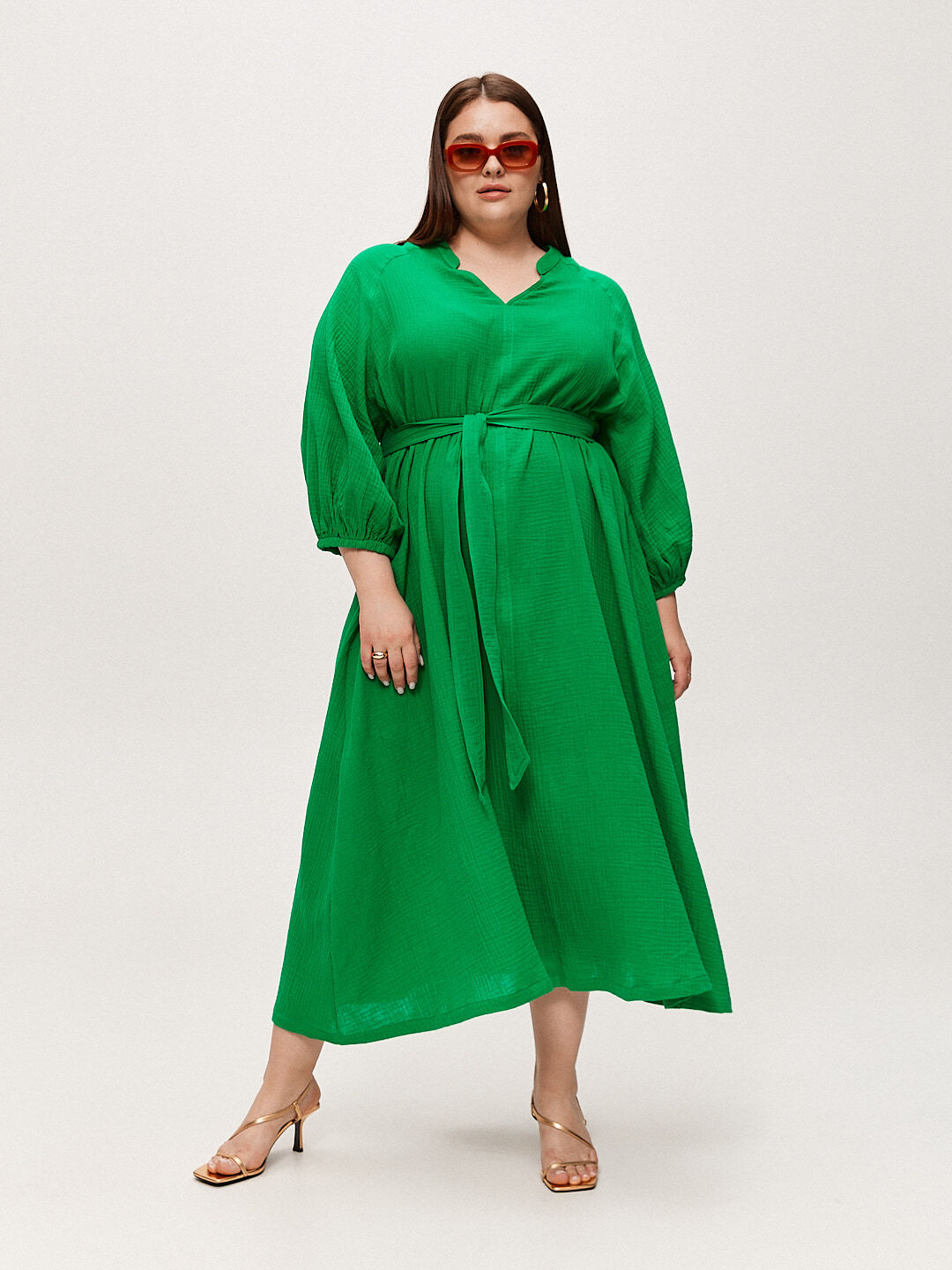 Платье-туника из муслина, зеленый