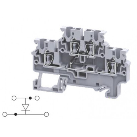 Двухуровневая клемма, пружинные зажимы проводника до 2.5 мм.кв. 1A/1000V с диодной схемой - конфигурация D1