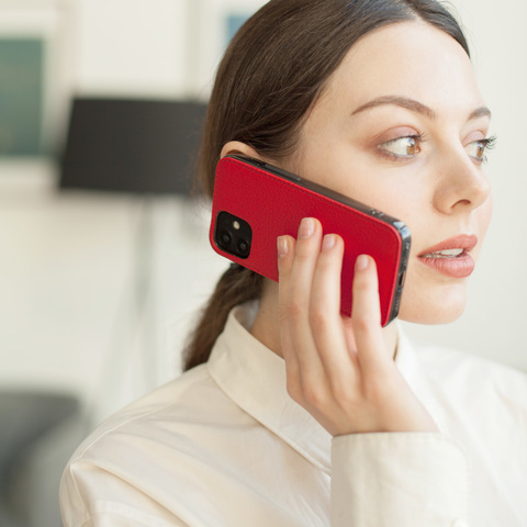 Чехол-накладка для iPhone 12 Mini из натуральной кожи теленка, красного цвета