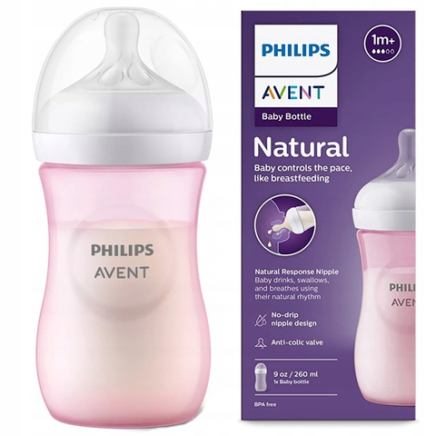 Biberon Natural Response baby bottle, 260ml, 1m+, pink