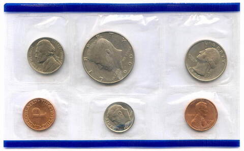 Годовой набор монет США 1990 год. Филадельфия (P: 5 монет + жетон) в родной запайке. Медно-никель, медь