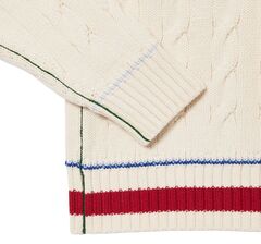 Свитер теннисный Lacoste Unisex V-Neck Cable Knit Sweater In Organic Cotton - white/bordeaux/light blue