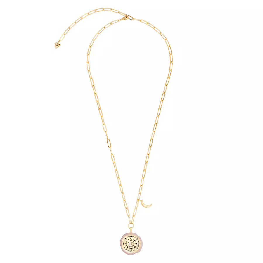 Колье Moon Phase Taupe & Gold Mantra Necklace