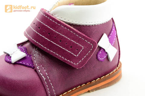 Ботинки для девочек Тотто из натуральной кожи на липучке цвет Сирень, 013A. Изображение 15 из 16.