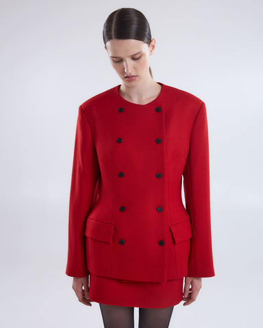 Жакет двубортный приталенный из шерсти красный