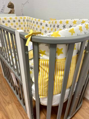 Кроватка-трансформер для новорождённых Incanto NUVOLA LUX 5 в 1, цвет графит/стойки белые (плоские ламели)