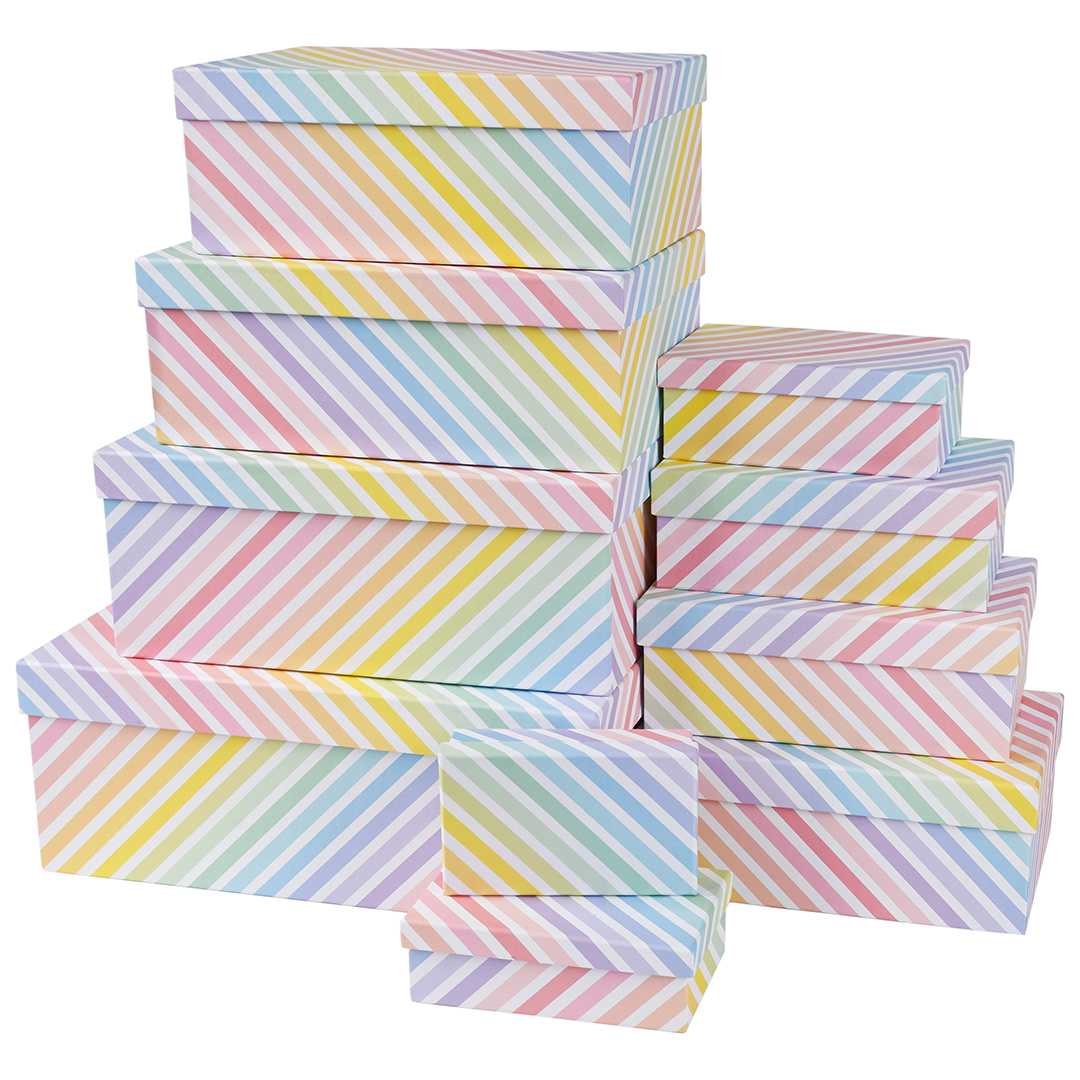 Коробка одиночная, Прямоугольник, Радужные полоски, 19*13*8 см