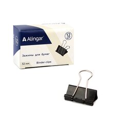 
          Зажимы для бумаг 32 мм, Alingar, черные, уп. 12 шт