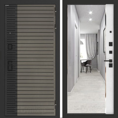 Входная металлическая дверь с зеркалом Бункер HIT Хит B-15 Веллюто кофе / зеркало Панорама ФЛЗ - 618 Белый софт