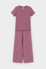 пижама  для девочки  К 1636-1/темная орхидея,поле с ромашками