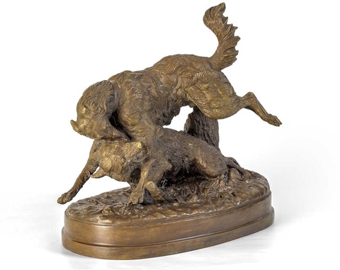 Бронзовая скульптурная композиция Волк и борзая
