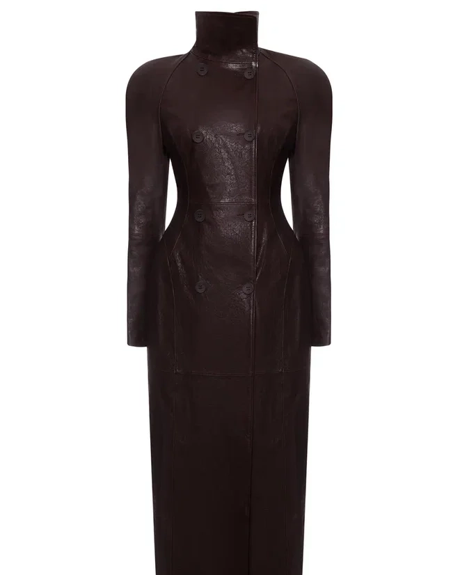 Кожаный тренч, Темно-Коричневый