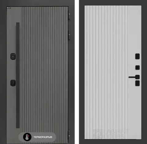 Уличная входная дверь с терморазрывом Термолаб 1 тепло Асфальт с патиной 29 Белый софт рельеф