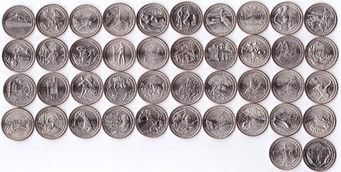 Набор  "Парки США" (25 центов)  - 42 монеты. 2010-2018 гг.