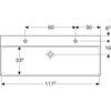 Раковина Geberit Xeno²: B=120см, T=48см, Отверстие под смеситель=Левое и правое, Перелив=Без, Белый / Специальное керамическое покрытие KeraTect