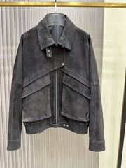 Бомбер из замши «Dark gray» с накладными карманами