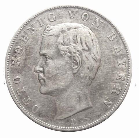 3 марки. Король Отто. (D) Германия-Бавария. 1910 год. Серебро. VF-XF