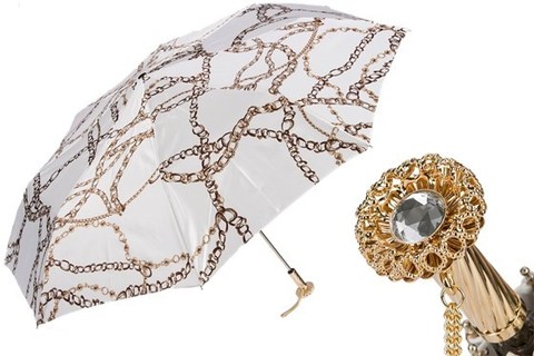 Зонт женский складной Pasotti-Chains Print White Folding Umbrella, Италия.