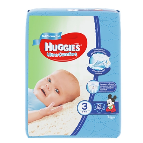 Подгузники HUGGIES Ультра Комфорт д/мальчиков 21 шт №3 5-9 кг РОССИЯ