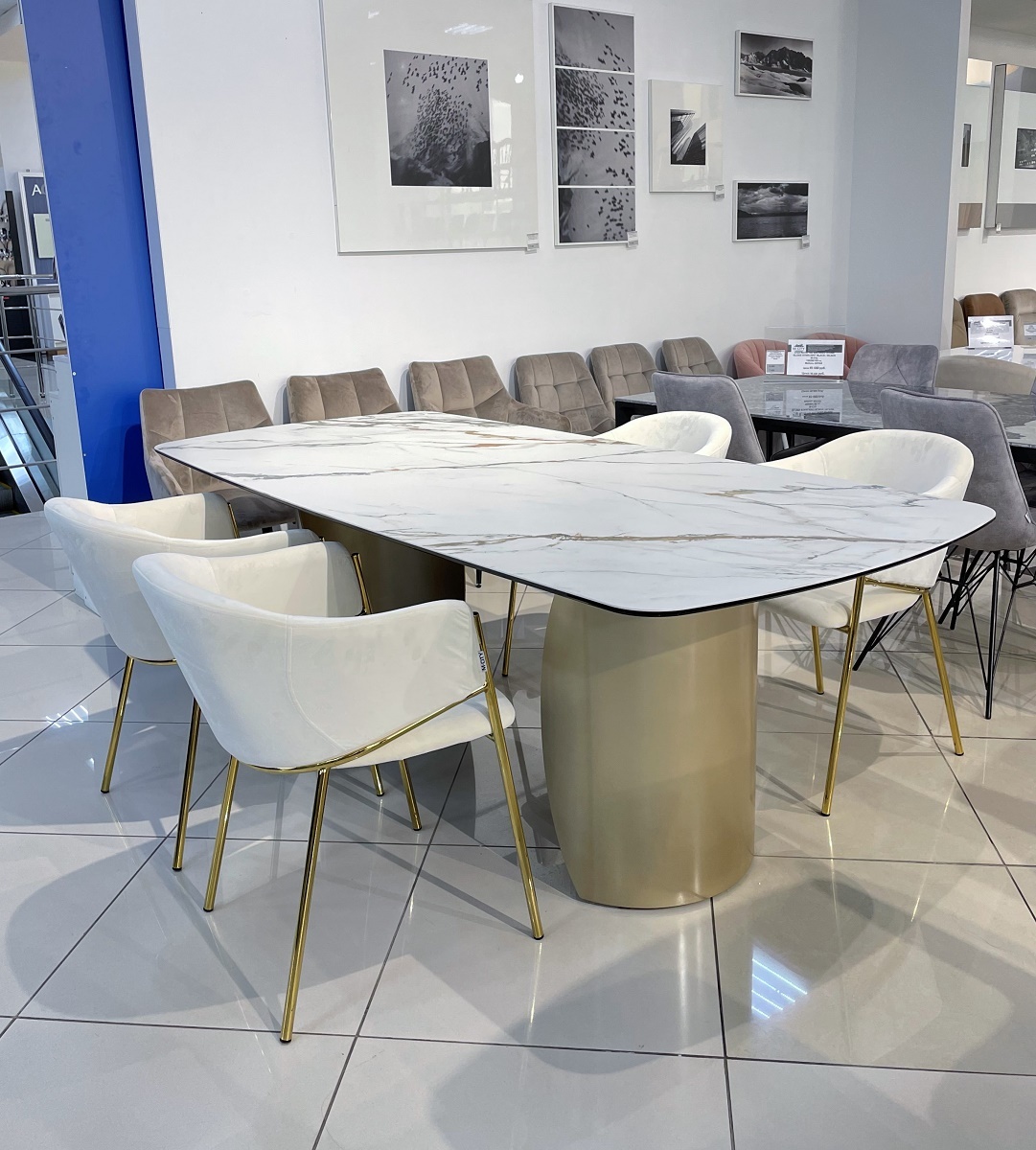 Стол BRONTE 220 KL-188 Контрастный мрамор матовый, итальянская керамика/ Шампань, DISAUR