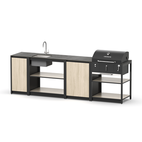 Уличная кухня с грилем Lounge C-112SB, 2.7 м, дуб сонома/черный мрамор