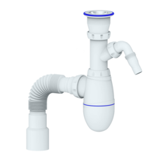 Сифон UNICORN для мойки, прикруч. выпуск 1 1/2 (Ø40), выход под стир. маш. гофра Ø40хØ40/50 B320V