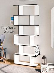 Dipriz Стеллаж 6 полок Марм, 72х24х174, белый/черный, напольный стеллаж из ЛДСП в скандинавском стиле