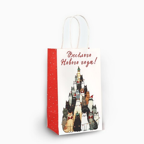 Пакет подарочный S вертикальный, крафт, «Веселого Нового года», 12*21*9 см (Д*В*Ш), 1 шт.