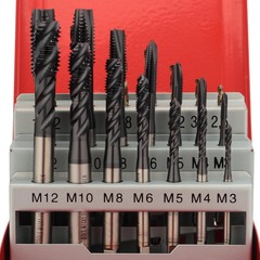 Набор метчиков машинных M3 -M12 HSSE-TiALN DIN371/376 (B/4-5P, C/2,5P,сверла) 21пр H-Tools 245054FHT