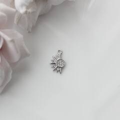 Подвеска Солнце с фианитами 12*7 мм, родий, П452