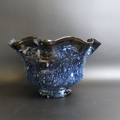 Интерьерная ваза из цветного стекла, дизайн брызги капли, волнистые бортики, винтаж времен СССР 1970-1990 гг (56)