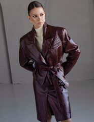 Жакет из экокожи укороченный с поясом бордовый